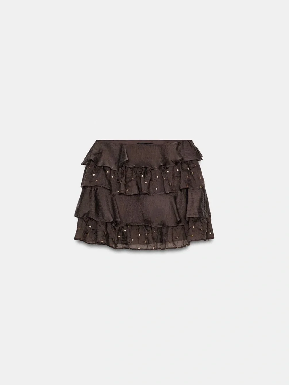 BNWT Zara Brown Ruffle Sequin Mini Skirt
